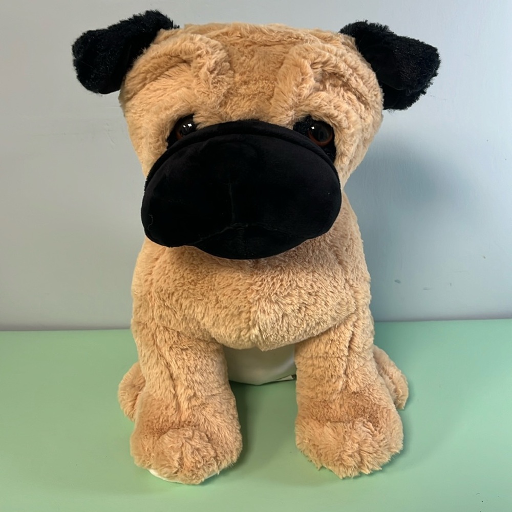Peek-A-Boo Toys Plush Stuffed Pug Dog with Red Collar, Size 13”, Kid plush toy